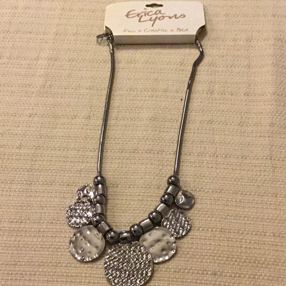 Brand New Erica Lyons Gun Metal Hammered Necklace
